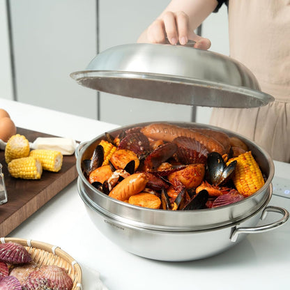 316 Stainless Steel Heavy Duty 12.6 Inch 6.3 Quart Wok Pan with Lid and Steamer, Stir Fry Pan, 5Ply, Induction Cookware, Dishwasher Safe, Oven Safe2