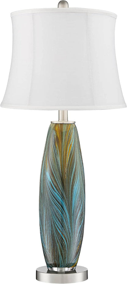 Azure 29 1/2" Tall Table Lamps Set of 2 Art Glass White Blue Brushed Nickel6