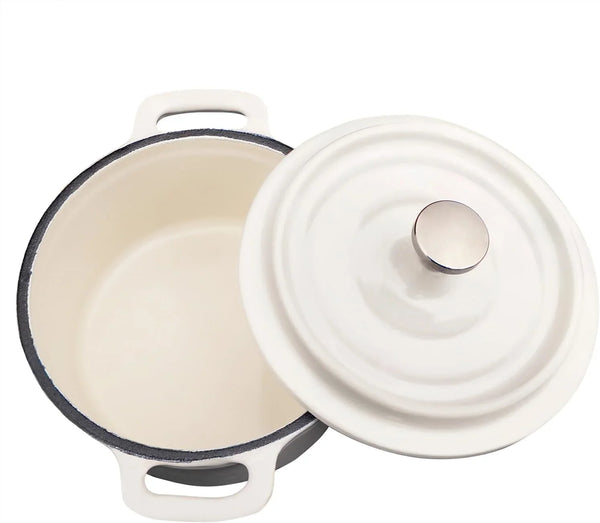 Mini Cocotte 16 Oz Mini Dutch Oven 0.5 Qt. Cast Iron Garlic Roaster for Oven Garlic Confit Pot Ramekins with Lids Oven Safe Set of 2, White4