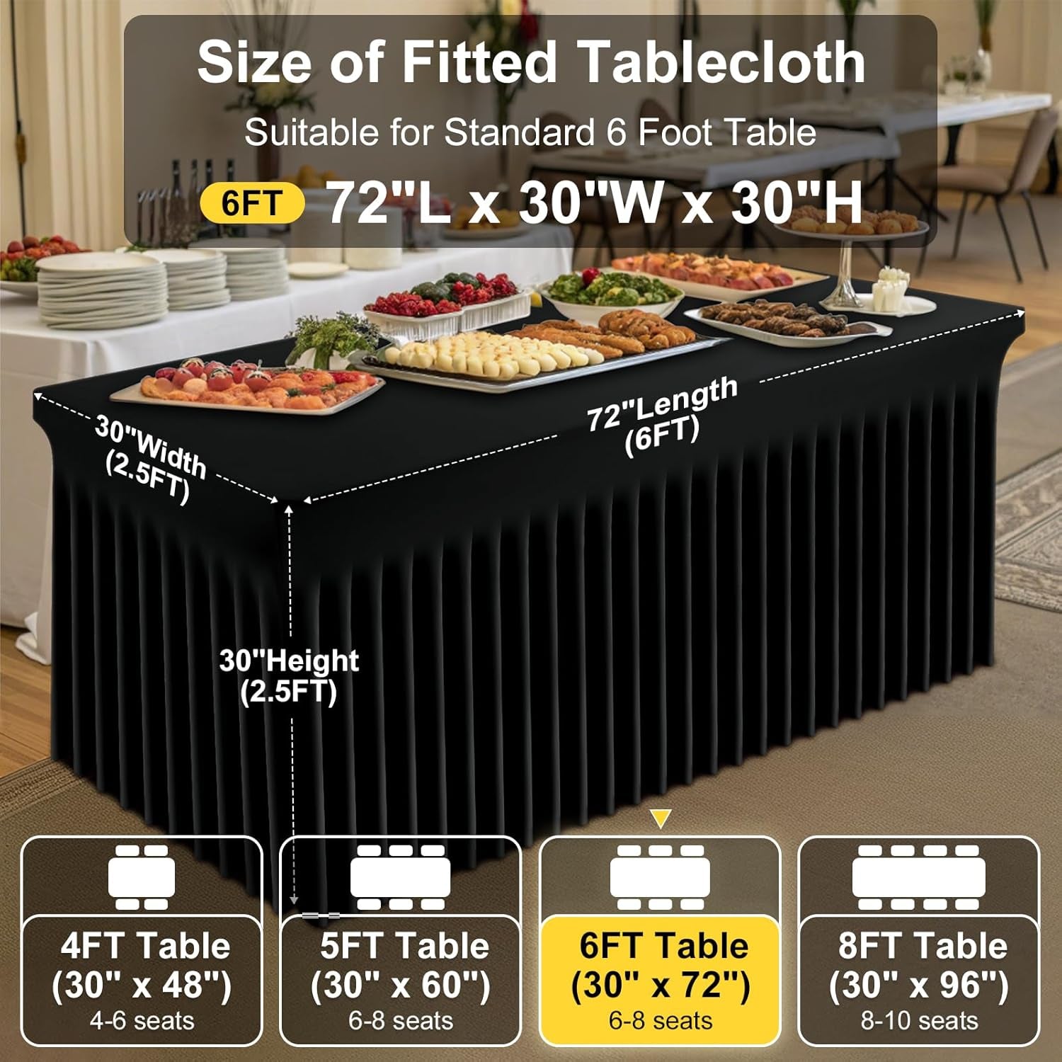 spandex-elastic-fitted-table-cloth-skirt-for-6ft-rectangle-table-stretch-washable-table-cloth-banquet-table-cover-for-wedding-party-indoor-trade-shows-black-72lx30wx30h