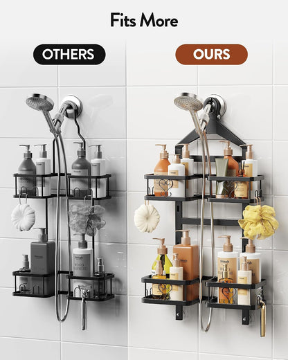 Adjustable Hanging Shower Caddy for Handheld Shower Heads, Rustproof Bathroom Shelf Organizer over Showerhead Storage Rack with 8 Hooks, Easy-Clean Removable Baskets & Triple Anti-Slip Fixing9