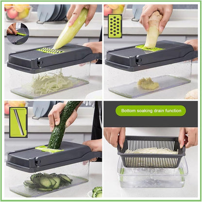 Vegetable Cutter Multifunctional Dicing Blades Slicer Shredder Fruit Peeler Potato Cheese Drain Grater Chopper Kitchen Tools(Pink)3