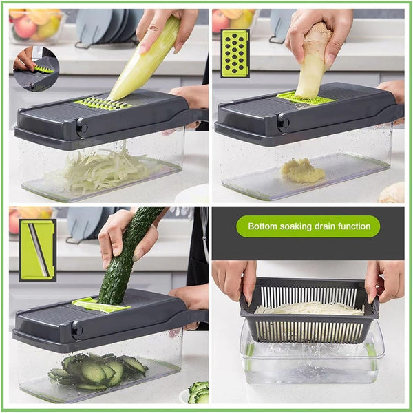 Vegetable Cutter Multifunctional Dicing Blades Slicer Shredder Fruit Peeler Potato Cheese Drain Grater Chopper Kitchen Tools(Pink)3