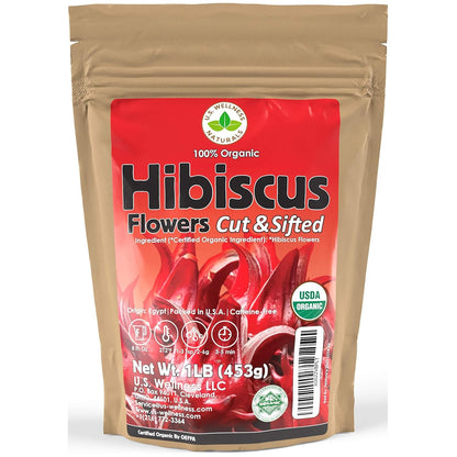 Hibiscus Tea 1LB (16Oz) 100% CERTIFIED Organic Hibiscus Flowers Herbal Tea (CUT&SIFTED), Caffeine Free Tea (200+ Cups) 1 Lb. Bulk Resealable Bpa-Free Bag1