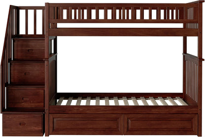 , Columbia Staircase Bunk Bed Twin over Twin & Raised Panel Bed Drawers, Walnut6