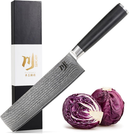 Nakiri Knife VG-10 Damascus Steel 67-Layer Japanese Vegetable Cleaver, Ultra Sharp 602 HRC Kitchen Knife with Black Pakka Wood Handle, Professional Chef Knife for Vegetables & Food Prep1