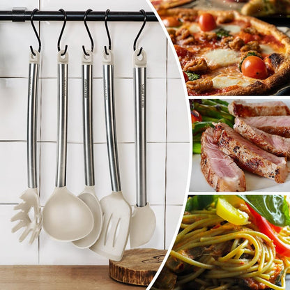 Kitchen Utensil Set-Silicone Cooking Utensils-33 Kitchen Gadgets & Spoons for Nonstick Cookware-Silicone and Stainless Steel Spatula Set-Best Kitchen Tools, Useful Pots (Khaki)4