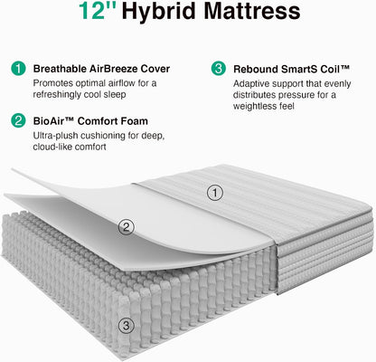 King Size Mattress, 12 Inch King Mattresses in a Box with Smarts™ Pocket Coil for Pressure Relief, Medium Plush Foam and Spring Hybrid Colchones with Certipur-Us Certified7