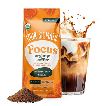 Four Sigmatic Organic Focus Mushroom Ground Coffee | Dark Roast, Organic Coffee with Lion'S Mane & Chaga Mushroom for Mental Clarity & Energy Support | 12Oz Bag1