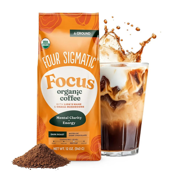 Four Sigmatic Organic Focus Mushroom Ground Coffee | Dark Roast, Organic Coffee with Lion'S Mane & Chaga Mushroom for Mental Clarity & Energy Support | 12Oz Bag1