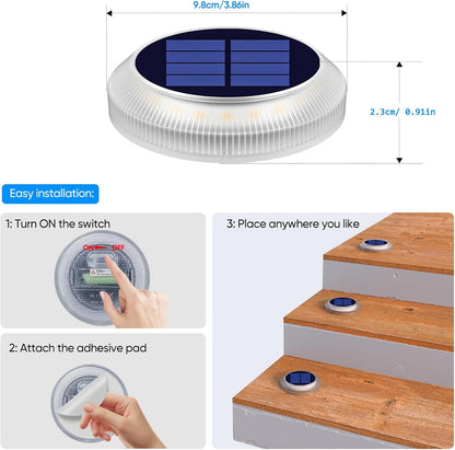 Stick on Flat Solar Dock Deck Step Stair Lights Outdoor Waterproof6