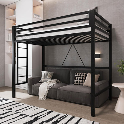 Metal Loft Bed Twin Size with Guardrail and Ladder,Black6