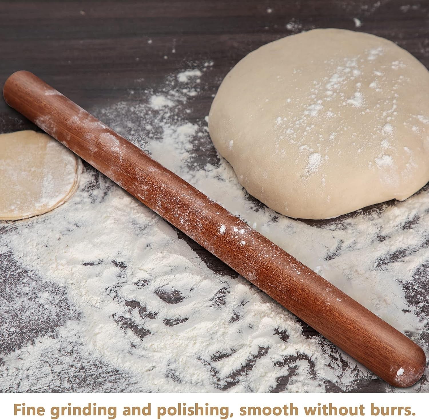 french-rolling-pin-for-baking-17-7-inches-wooden-dough-roller-brown-thickened-classic-kitchen-utensil-great-for-fondant-pizza-pie-crust-cookie-pastry-making-for-home-baking-use