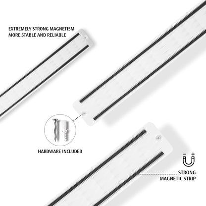 White Knife Set with Magnetic Strip for Wall,6-Piece | Ultra Sharp Magnetic Knives Set for Kitchen, Dishwasher Safe Small Knife Set for Meat Vegetable Cutting3