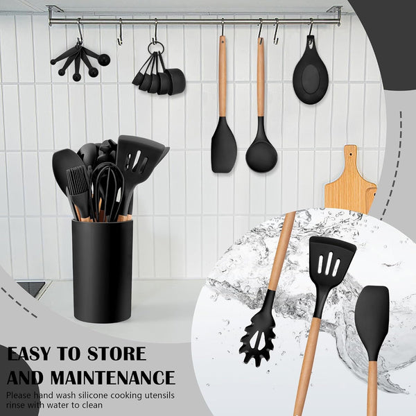 23-Piece Silicone Kitchen Utensils with Holder, Black7