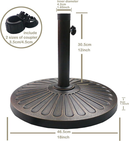 18" 30.2-Lb Heavy Duty round Patio Umbrella Base Antiqued Bronze | 30.2-Lb Resin Umbrella Base Keeps Patio Umbrellas Steady with an Elegant Bronze Finish, and 1.38"-1.8" Pole Fit5
