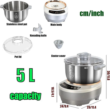 Electric Dough Maker with Ferment Function,Dough Mixer Kitchen Electric Household Stand Mixers, Microcomputer Timing,Face-Up Touch Panel,304 Stainless Steel,5L6