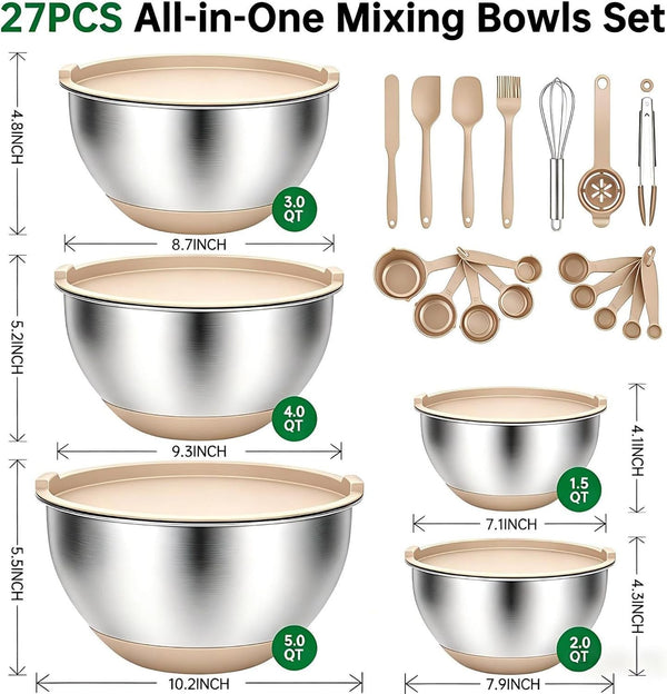 Mixing Bowls with Airtight Lids, Stainless Steel Mixing Bowls Set2
