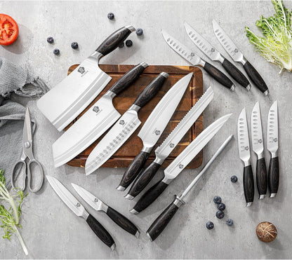 Kichen Knife Block Set, 17-Piece Knife Set with Wooden Block German Steel Kitchen Knives Sets with Bone Chopper, Gift Box5