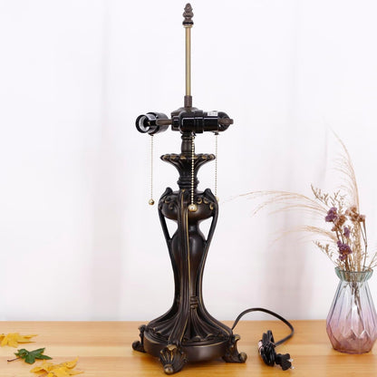Table Lamp Base Replacement Only (L (W 8 H 24 Inch)) | Fit for 12, 14, 16, 18 Inch Tiffany Style Stained Glass Lampshade, Dark Bronze Finish, Resin, Pull Chain Switch8