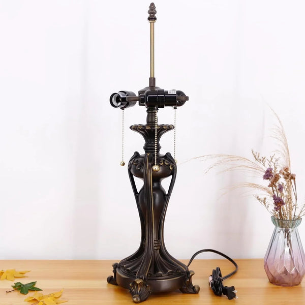 Table Lamp Base Replacement Only (L (W 8 H 24 Inch)) | Fit for 12, 14, 16, 18 Inch Tiffany Style Stained Glass Lampshade, Dark Bronze Finish, Resin, Pull Chain Switch8