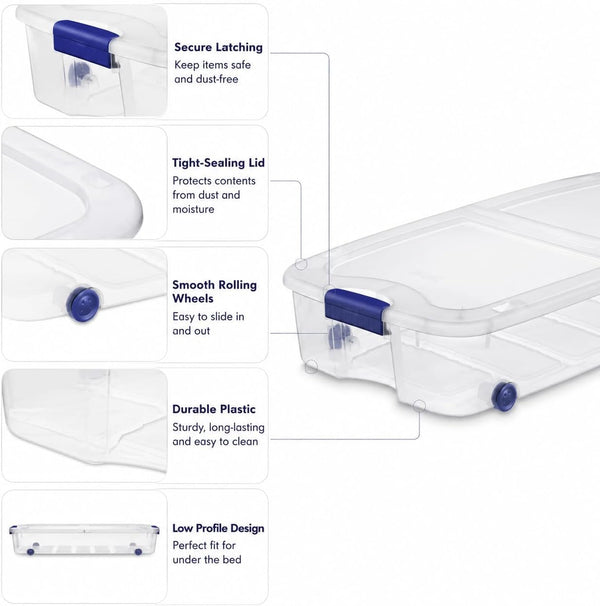 2 Pack 66 Qt Clear Underbed Storage Bins with Wheels and Latch Lids7