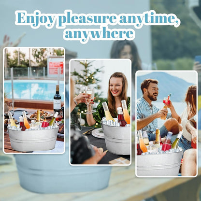 2 Pack 4 Gallon Galvanized Tub Ice Buckets for Parties Portable Beverage Tub with Handles Champagne Bucket Metal Ice Buckets for Cocktail Bar with Ice Scoop5