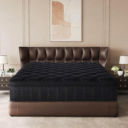 Premium 12 Inch Queen Size Mattress - Black Diamond Quilted, Individual Pocket Spring & Memory Foam Top, Luxurious Support, Pressure Relief, Mot8