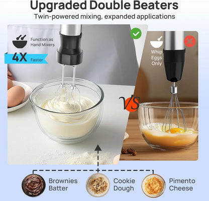 4-In-1 Immersion Blender Handheld Max 1100W, Trigger Speed Control | Corded Stick Emulsifier with Entire Stainless Steel Blender Shaft, for Blending, Beating, Frothing, Mixing & More, Non-Bpa7