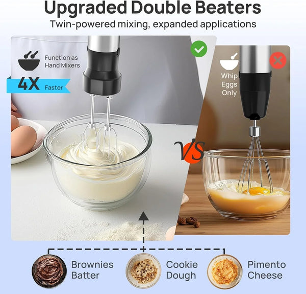 4-In-1 Immersion Blender Handheld Max 1100W, Trigger Speed Control | Corded Stick Emulsifier with Entire Stainless Steel Blender Shaft, for Blending, Beating, Frothing, Mixing & More, Non-Bpa7