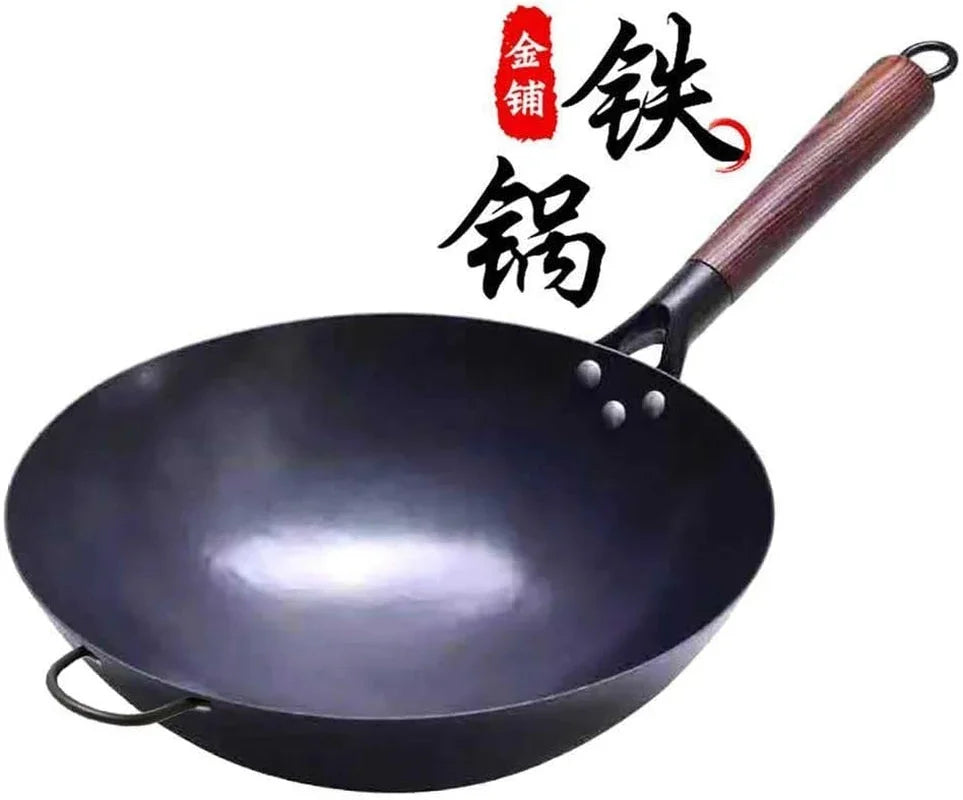 chinese-100-hand-hammered-iron-woks-stir-fry-pans-non-stick-no-coating-less-oil-black-seasoned-wooden-handle-cook-36cm
