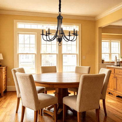 Black Chandeliers,8-Light Easy Installation Farmhouse Chandelier for Dining Room,Kitchen Light Fixtures Light over Table,E12 Base Rustic Pendant Ceiling Lights for Bedroom Hallway2