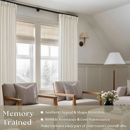 Natural Pinch Pleated Linen Semi Sheer 84 Inch Curtains 2 Panels | Pinch Pleat Hooks Rings, Back Tab, Cream Ivory Birch, Boho Neutral, Textured Linen, Window Curtain for Living Room Bedroom2