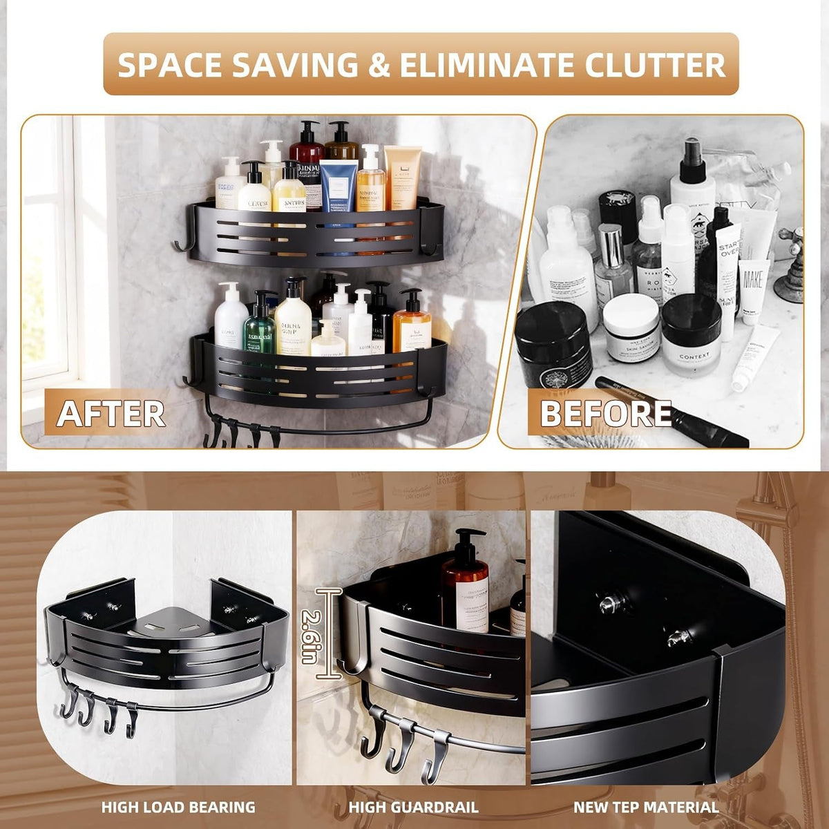 adhesive-black-corner-shower-caddy-no-drilling-2-pack-aluminum-shower-shelf