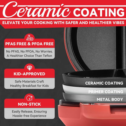 Flip Omelette Maker Electric, Omelette Pan Nonstick for 2 Individual 6.5" Omelets, Cooking Gadgets for Home, Omelet Maker with Ceramic Coating, Red5