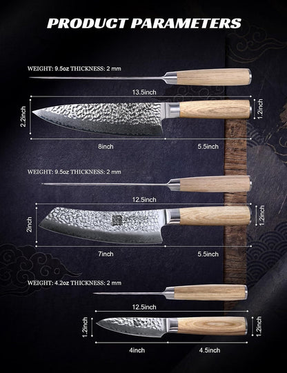 Professional Japanese Knife Set,Vg-10 Damascus High Carbon Steel7