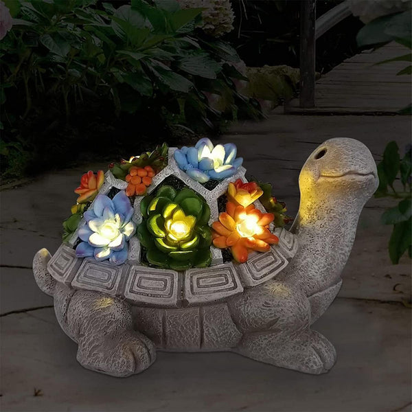 Solar Turtle Garden Statue - Succulent & 7 LED Lights, Outdoor Decor1