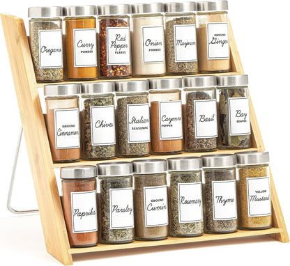 18 Jar Bamboo Compact Spice Rack with Spices Included & 5-Year Free Spice Refill Program for Countertop or Kitchen Drawer with Glass Jars1