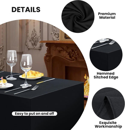2 Pack Fitted Tablecloth for 6 Foot Rectangle Tables 72 X 30 Inch Black Table Covers Water Resistant Polyester Table Cloth for Wedding, Parties,Display, Trade Show (Black)3