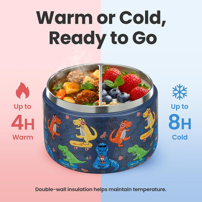 12Oz Insulated Vacuum Food Jar with Buckle Lid Wide Mouth Soup Thermo for Hot Food Kids Leakproof Stainless Steel Lunch Container (Blue-Dinosaur)4