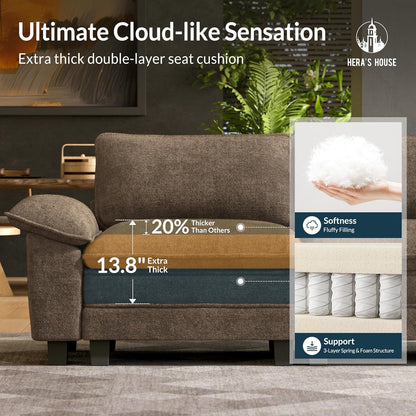 3 Pieces Modular Cloud Couch and Chair Set Setional Sofa | Modern 5-Seater Sofa Set , Grayish Brown, Wider Armrest, Comfy Deep Seat, Soft Chenille Furniture Set for Living Room6