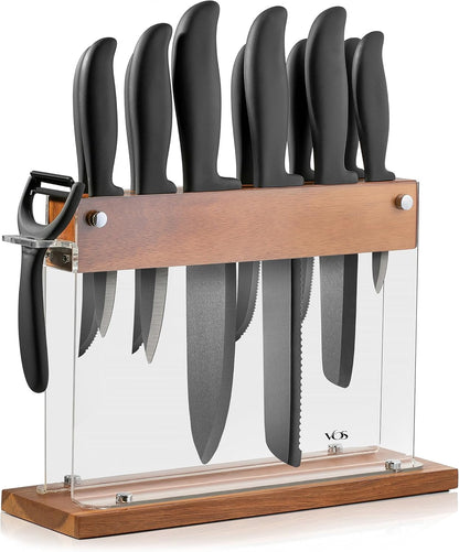 Ceramic Knife Set with Block - 13-Piece Ceramic Knives Set for Kitchen, Includes Chef, Santoku, Bread Knives, Steak Knives, Peeler & Elegant Wooden Block - Ultra-Sharp, Dishwasher Safe,Lightweight1