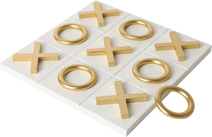 12X12 Inch Tic Tac Toe Wood Game Board Classic Coffee Table Decor Modern Wooden Travel Game for Family, White & Gold1