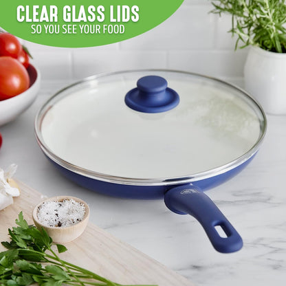 Soft Grip Healthy Ceramic Nonstick, 12" Frying Pan Skillet with Lid, Pfas-Free, Dishwasher Safe, Blue6