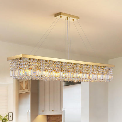 Rectangle K9 Crystal Chandelier Modern Gold Crystal Chandelier Rectangular Pendant Lighting Fixture for Dining Room Kitchen Island Bedroom L59'' X W10'' X H9''1