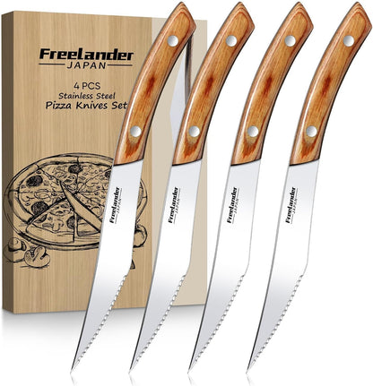 4-Piece Full Tang Forged Pizza Knife Cutter Set for Kitchen | Sharp Serrated Steak Knives, Comfortable Non-Slip Grip, Corrosion-Resistant, Easy to Clean, Thoughtful Kitchen Gifts1