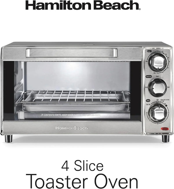 Countertop Toaster Oven & Pizza Maker Large 4-Slice Capacity, Stainless Steel (31401) | Bake, Broil, Toast | 30 Minute Timer | Automatic Shut off | 150 to 450ºf Adjustable Temp | Stainless Steel | 31401J8