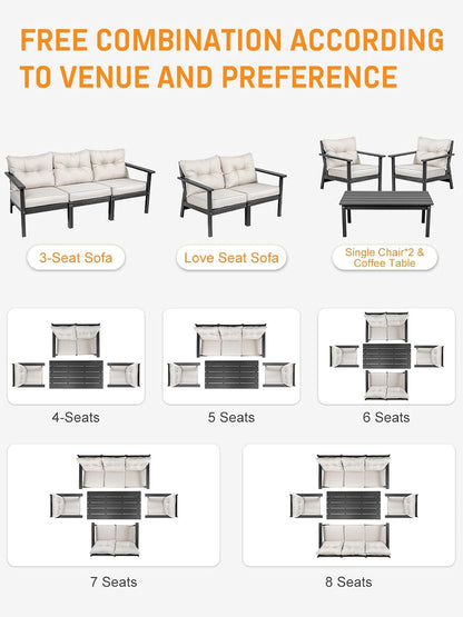 HDPE Patio Conversation Set 6 Seats, Outdoor Furniture Set, Patio Sofa Set4