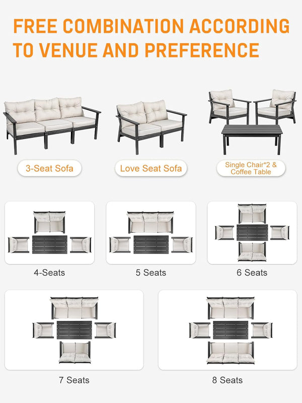 HDPE Patio Conversation Set 6 Seats, Outdoor Furniture Set, Patio Sofa Set4