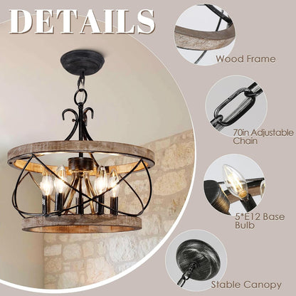 20" Wood Farmhouse Chandelier for Dining Room7